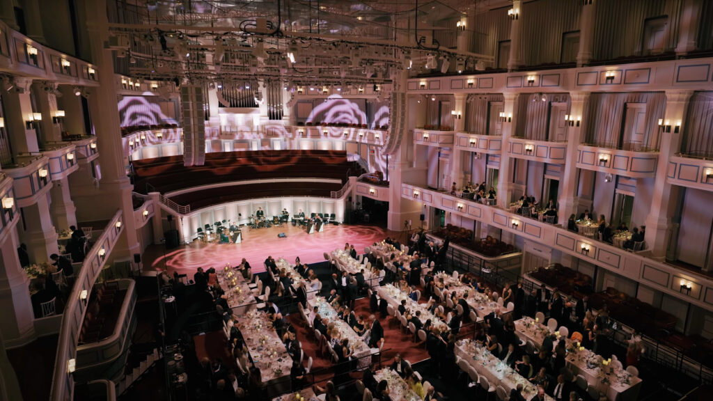 Guests enjoying dinner inside The Palladium Center for the Performing Arts