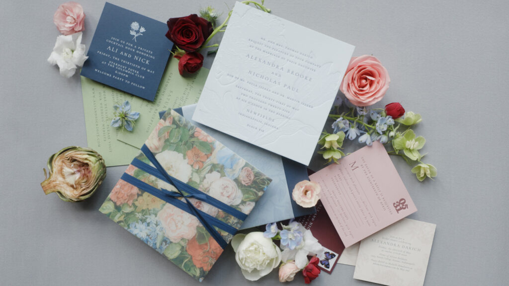 Wedding stationery flat lay by La Papeterie Design